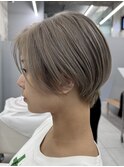 表参道酸性ストレートパーマ艶髪ショートベージュアッシュ40代