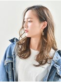 大人かわいいかき上げミディアムレイヤー毛先パーマ