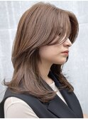 くびレイヤー大人顔周りロンググレージュ前髪カット髪質改善