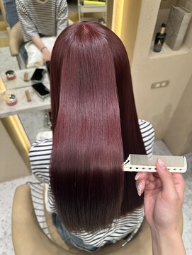 プアメリア 名古屋(Puamelia) ブリーチなしダブルカラー/暗髪から赤髪/ケアカラー/レッド