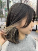 ◎美髪カールベージュブラウンミディアムボブイヤリングカラー