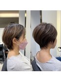 40代50代白髪ぼかし銀座ショートボブ大人かわいい前髪ありE