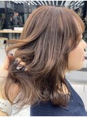 ◎美髪カールシアーカラーピンクブラウンロングセミディ