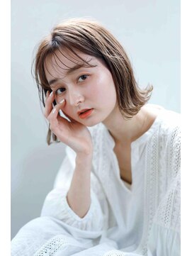 ムウ 難波(MOU) ナチュラルボブくびれヘアアプリコットオレンジ20代30代40代50代