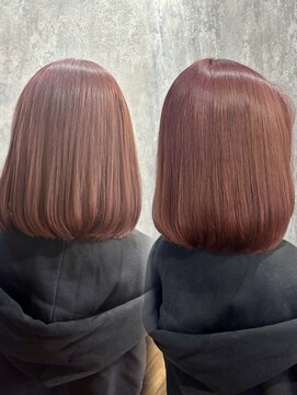 ジーナ 博多(Zina) ブリーチありピンクベージュ/丸みボブ