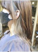 インナーカラー_ミルクティーベージュ_ブリーチ1回_サイドバング