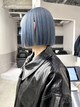 ステン(sten) アッシュブルー切りっぱなしぱつっとボブ