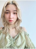 オリーブベージュショートミニボブグレージュブリーチレイヤー
