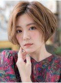 ★カーキベージュアシンメトリーくせ毛風ボブ20代30代40代★10