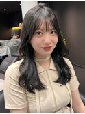 艶髪ブラックカラー　レイヤースタイル　韓国ヘア