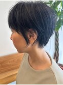 小顔カットショートボブ大人可愛いアッシュオリーブ