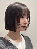 顔周りレイヤーカットグレージュカラーくびれボブショートカット