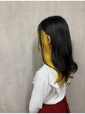 インナーカラー　インナーイエロー　ブリーチデザイン　韓国風