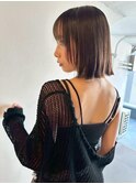 前髪レイヤーカットパッツンボブ髪質改善トリートメントブラウン