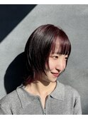 ショートウルフ　ボルドーカラー　暗髪カラー