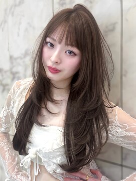 オリーブグレー×小顔[ココアベージュ/黒髪/くらげヘアー]