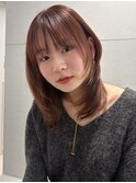 ミディアムレイヤー/くびれヘア/顔周り/小顔/暖色/艶カラー/渋谷