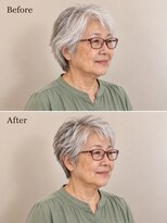 aptas 青山/表参道 白髪染め/白髪ぼかしハイライト/ボリュームアップエクステ&nbsp;60代の大人ショート｜表参道・青山