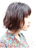伸ばしかけのボブにゆるパーマ