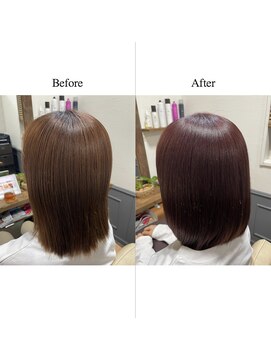 カミケン 清明店(kamiken.) 美髪ピンクブラウン艶感きれい結べるボブ【カミケン清明店】