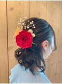 大人可愛い成人式アップヘアアレンジハーフアップダウンアレンジ