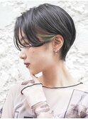 大人可愛い20代30代40代黒髪前下がりひし形小顔ボブ丸みショート