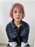 ハイトーンカラーブリーチカラー切りっぱなしピンクベージュ