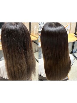 髪の状態に合わせて配合を変えるトリートメントでダメージを受けた髪も、毛先まで潤いと艶のある仕上がりに