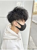 波ウェーブ黒髪重ため無造作束感マッシュ【BLAZE 大庭】