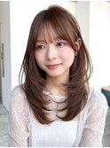 ロング暗めカラー顔周りレイヤーフェイスフレーミング_F20980