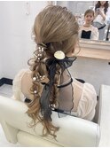 結婚式ヘア 編みおろしツイン