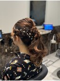 ヘアセットポニーテール結婚式ドレスヘア