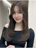 安積顔周りレイヤーカット韓国ワンホンヘアベージュカラー30代