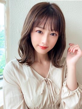ラルユー 金山(LallYou) 30代大人かわいい外ハネセミロング × ミルクティーベージュ