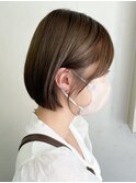 ショートボブ切りっぱなしベージュカラーダブルカラー20代30代