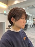 小顔カットショートボブ大人可愛いアッシュオリーブ20代30代40代