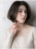 グレーベージュ小顔補正カット黒髪ボブカール309W上尾30代40代