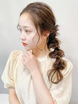 〇くびれヘアアプリコットオレンジ夏ヘアハイライトカラー