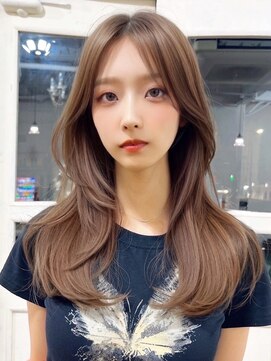 アンメリーアン(Ann merry ann) ゆるやかワンカールレイヤーロング韓国風後れ毛モカブラウン