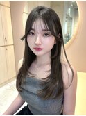 オリーブグレージュ　韓国　レイヤーカット　シースルー前髪