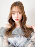 くびれヘアアプリコットオレンジ夏ヘアハイライトカラー韓国ヘア