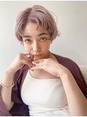 カーリーショート / ピンクベージュ