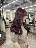ダブルカラーチェリーレッドピンクブラウン韓国レイヤーロング