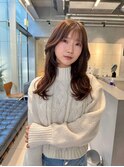 シースルーバング柔らかベージュ2段階レイヤーカット