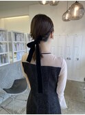 お呼ばれヘアセット ベロアリボン