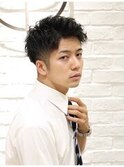 ビジネスアップバングナチュラルパーマ刈り上げショート