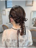 結婚式お呼ばれヘアセット編みおろしボブヘアメイクヘアアレンジ