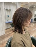 くびれミディ顔周りレイヤー外ハネベージュブラウン♪