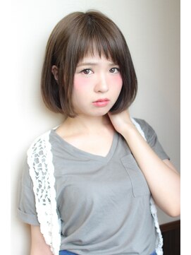 ミニヨン バイ ハピネス 高の原店(mignon by Happiness) 大人可愛いオン眉アシメグレージュ小顔ぱっつんボブ奈良清水