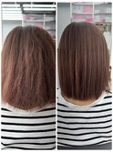 美髪シアーカラーピンクブラウンショートカット切りっぱなしボブ